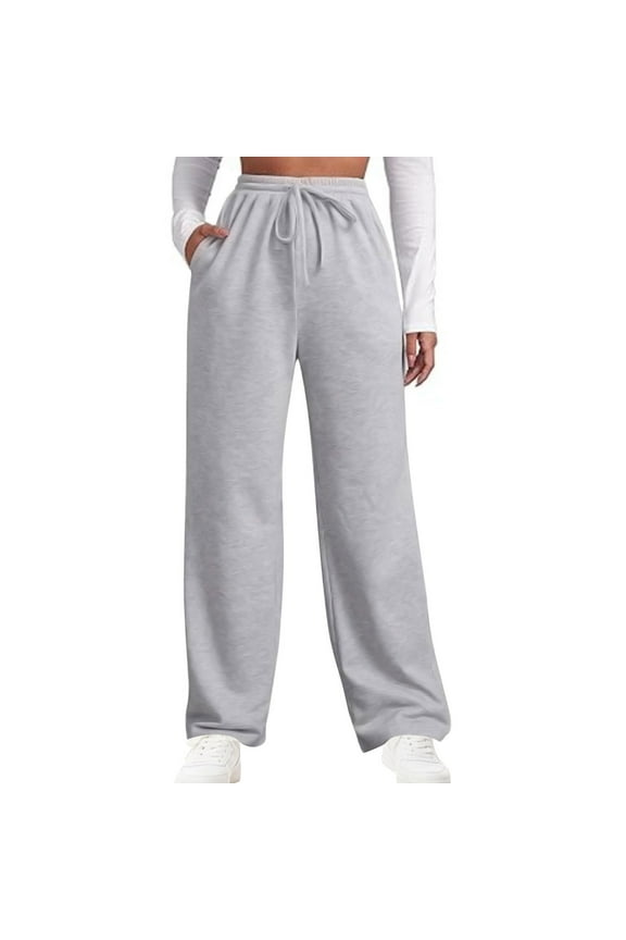 Womens Wide Leg Trousers High Rise Women's Palazzo Pants Plus Drawstring Sports Plain Pocket Loose Pants,Gray L