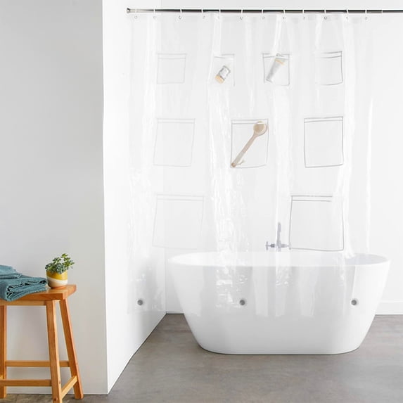 Vggrvlo 15 & Under Stall Fabric Shower Curtain with 12 Hooks Premium PEVA Cute Heavy Duty Bathroom Accessories Machine Washable 72"x72" Clear