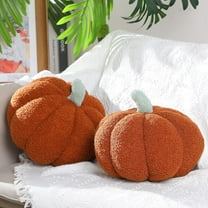Vggrvlo 2Pcs Simulated Pumpkin Halloween Throw Pillows 7"x5" 3D Cushion Halloween Decoration Pumpkin Plush Stuffed Throw Pillow for Thanksgiving Christmas Halloween Brown