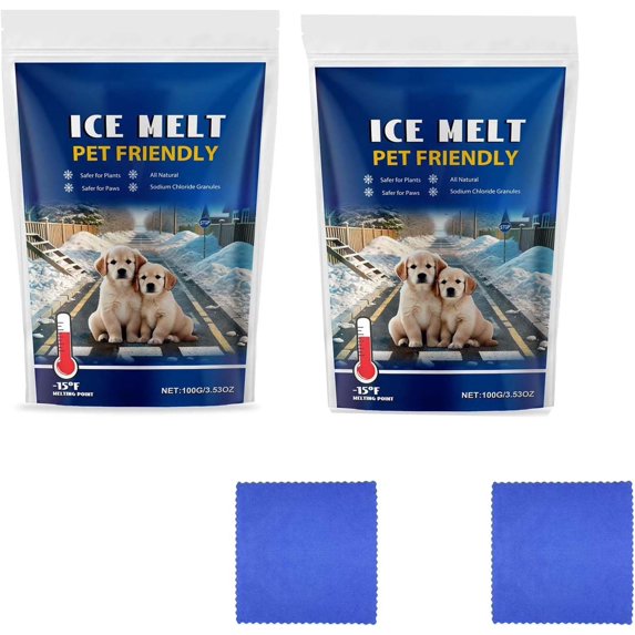 Vggrvlo 2pcs Pet Safe Ice Melt Fast-Acting Pellets No Salt, Chloride, Calcium or Magnesium Safe for Concrete Driveway, Sidewalk, Deck, Garden