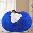 thumbnail image 1 of Vggrvlo 3 Feet Giant Bean Bag Chair Cover No Filler Large Beanbag Chair with Faux Rabbit Fur Cover Round Fluffy Bean Bag Sofa for Teens and Kids Blue, 1 of 6