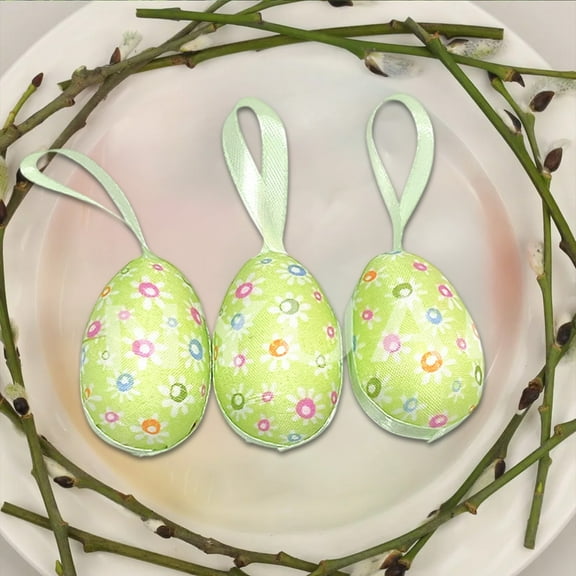 Vggrvlo 3PCS Easter Hanging Eggs Decorations Plastic Easter Decorations Eggs Hanging Ornaments Decorative Hand Painted Ball DIY Crafts Tree Ornaments for Home Party DIY Crafts