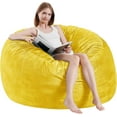 thumbnail image 1 of Vggrvlo 3ft Giant Bean Bag Chairs Cover No Filler for Adults Living Room Furniture Sofa with Soft Micro Fiber Cover Round Fluffy Couch for Bedroom College Dorm Yellow, 1 of 7
