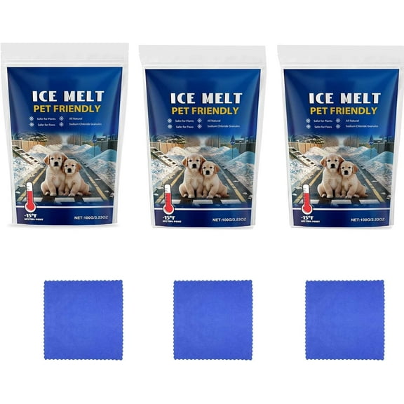 Vggrvlo 3pcs Pet Safe Ice Melt Fast-Acting No Salt, Chloride, Calcium or Magnesium Ice Remover for Driveway, Concrete, Sidewalk & Outdoor Spaces Ice Melt Pet Safe