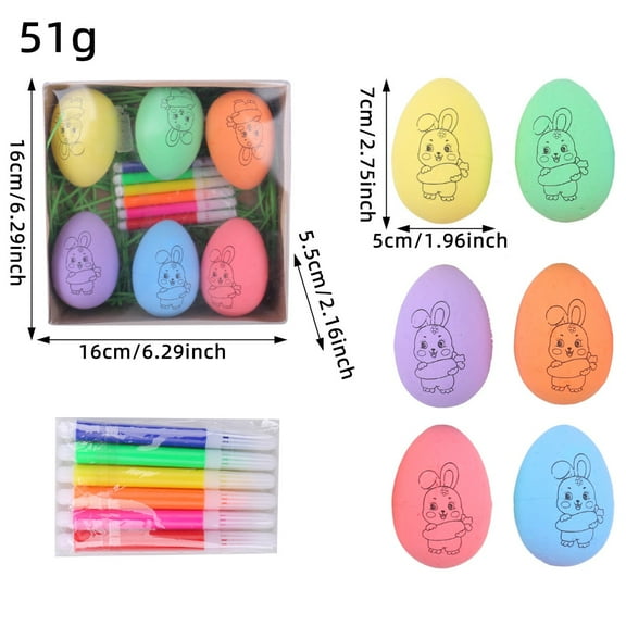 Vggrvlo 6PCS DIY Easter Eggs with 6 Pens White Plastic Easter Eggs Easter Craft Egg Supplies DIY Blank Paper Mache for Basket Fillers DIY Painting Decorating Easter Gift 2.4"