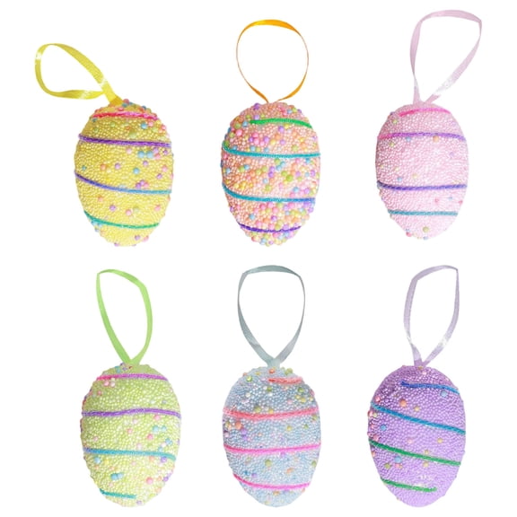 Vggrvlo 6PCS Easter Tree Decorations Foam Easter Egg Hanging Ornaments Decorative Hand Painted Ball DIY Crafts Tree Ornaments for Home Party DIY Crafts