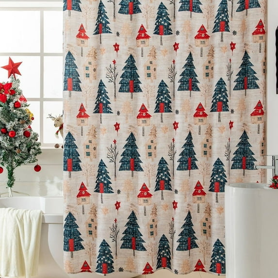 Vggrvlo 72"x72" Christmas Shower Curtain Luxury Weighted Polyester Cloth Bath Curtain Set Premium PEVA Waterproof Bath Shower Liner with 12 Plastic Hooks