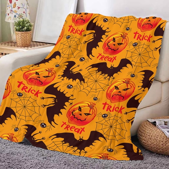 Vggrvlo Blanket Savings Halloween Throw Blanket Soft Plush Bat Pumpkin Blanket Soft Plush Throw Embroidered for Couch, Bed