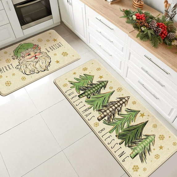 Vggrvlo Christmas Kitchen Mats Rugs Non Slip Extra Soft Absorbent Rugs for Living Room Machine Washable Quick Dry Bathroom Rugs Mats 2PCS