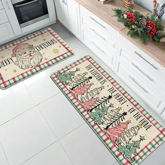 Vggrvlo Christmas Runner Rugs Non Slip Extra Soft Absorbent Chenille Floor Mats Rubber Backing Quick Dry Bath Rugs Mats 2PCS