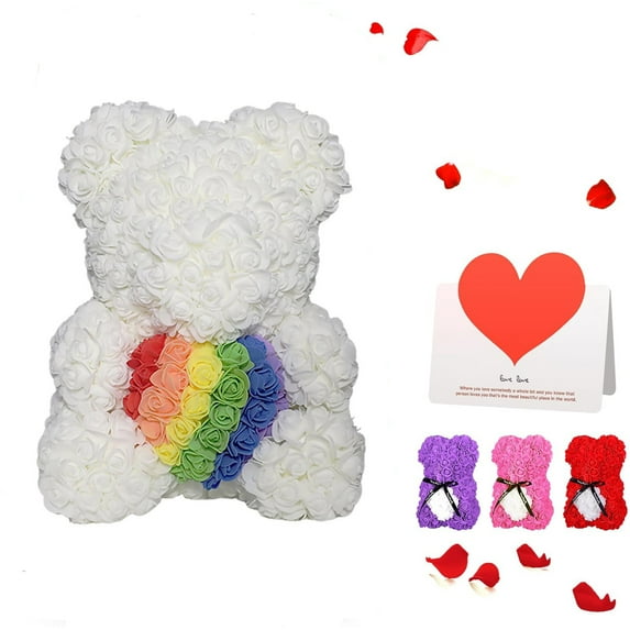 Vggrvlo Cute Rose Bear White Flower Teddy Bear Best Valentines Day Decorations Mothers Day Gifts for Mom Wife Women Gi-rlfriend