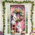 thumbnail image 1 of Vggrvlo Easter Bunny Banner Door Cover 3D Visual Effects Farmhouse Holiday Decor for Front Wall Backdrop Indoor Outdoor 71"x35", 1 of 6