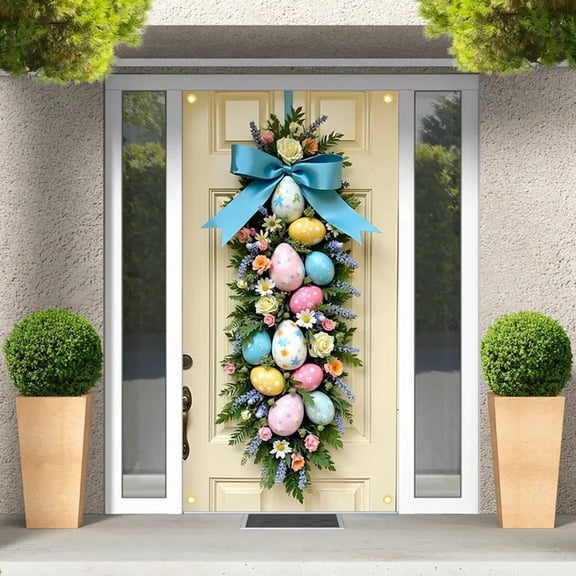 Vggrvlo Easter Cross Banner Door Cover 3D Visual Effects Spring Party Decoration for Front Wall Backdrop Indoor Outdoor 71"x35"