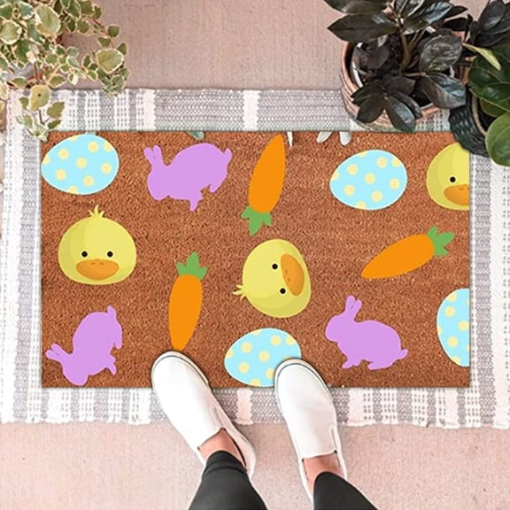 Vggrvlo Easter Door Mat Easter Door Rug Holiday Floor Decor Easter Eggs Carrots Floor Cartoon Egg Home Decor Spring Front Door Mat for Home Decor 16"X24"