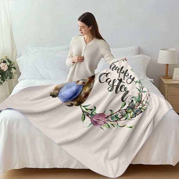 Vggrvlo Easter Flannel Blanket Throw Bunny Easter Throw Blanket for Couch Spring Pastel Soft Blanket for Sofa Couch Bed Home Easter 28"x40"