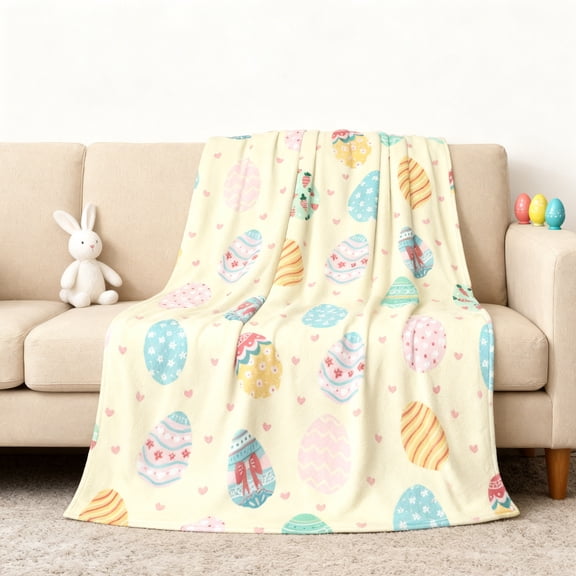 Vggrvlo Easter Flannel Blanket Throw Easter Eggs Easter Throw Blanket for Couch Warm Cozy Blankets for Sofa Couch Bed Home Easter 40"x50"