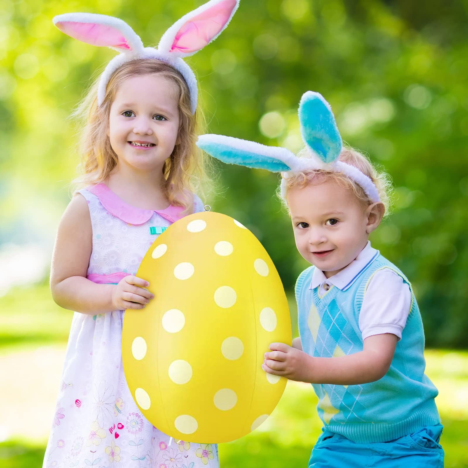Vggrvlo Easter Inflatable Eggs Decorations Easter Inflatables Outdoor Decor Inflatable Easter Eggs Ornaments Yard Lawn Decor for Holiday Party, Yard, Home, Indoor & Outdoor Yellow 24"