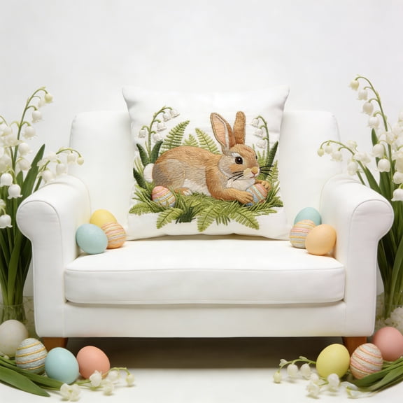 Vggrvlo Easter Pillow Covers 18"x18" Bunny Easter Couch Throw Pillow Covers Bunny Decorations 3D Embroidered Velvet Rabbit Spring Cushion Case for Sofa Indoor