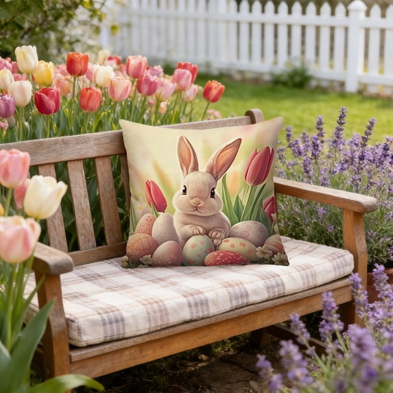 Vggrvlo Easter Pillow Covers 18x18 Bunny Eggs Polka Dot Cushion Case Decoration 3D Embroidered Velvet Rabbit Spring Cushion Case for Easter Bedroom Holiday Festivals Home Decorations