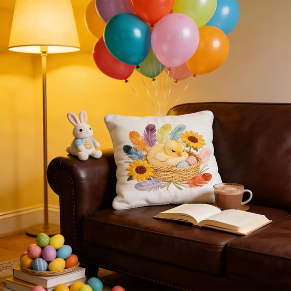 Vggrvlo Easter Pillow Covers 18x18 Inch Easter Sunflower Soft Plush Faux Fur Jacquard Throw Pillows Easter Decor for Sofa Indoor Outdoor