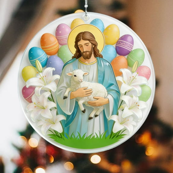 Vggrvlo Easter Suncatcher Ornament Jesus 2D Hanging Ornaments for Home Party DIY Crafts