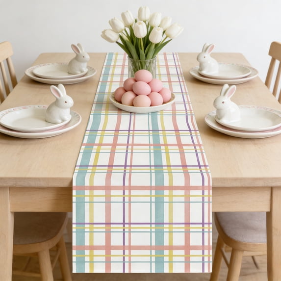 Vggrvlo Easter Tablecloth Easter Table Cloth Rectangle 70"X12" Buffalo Check Plaid Kitchen Table Cover for Kitchen Party Dinner Decoration