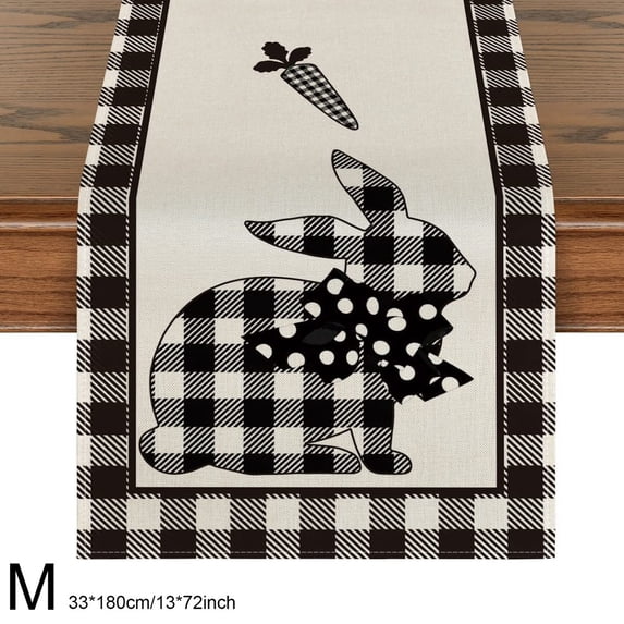 Vggrvlo Easter Tablecloth Easter Table Cloth Rectangle 72"X13" with Bunny Buffalo Check Plaid Kitchen Table Cover for Party Home Dinner Decor