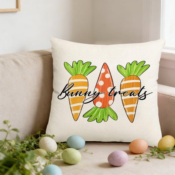 Vggrvlo Easter Throw Pillow Covers 18x18 Inch Easter Carrots Polka Dot Cushion Case Decoration 3D Embroidered Velvet Rabbit Spring Cushion Case for Easter Bedroom Holiday Decor