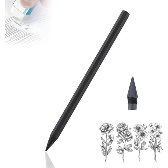 Vggrvlo Everpen Pencil Metal Alloy Writing Instrument The Endless Pencil Reusable with 12 Colors Replaceable Nibs For Drawing, Writing, Painting, Sketching