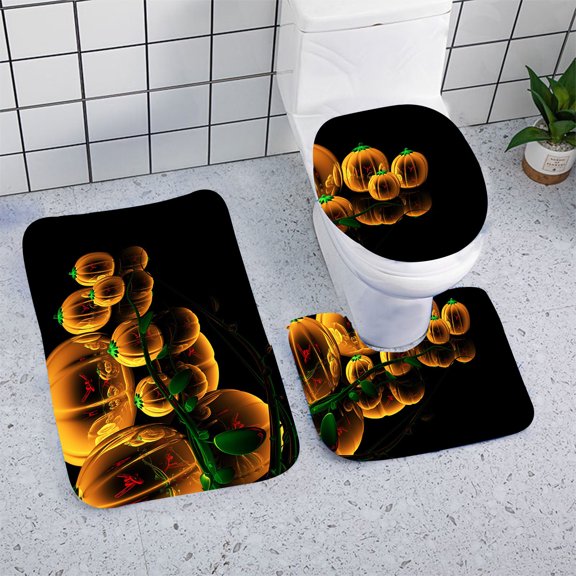 Vggrvlo Halloween 3 Set of Bath Rugs Mats for bathroom Non Slip Extra Soft Absorbent Chenille Floor Mats Rubber Backing Quick Dry Bathroom Rugs Halloween Decorations Outdoor