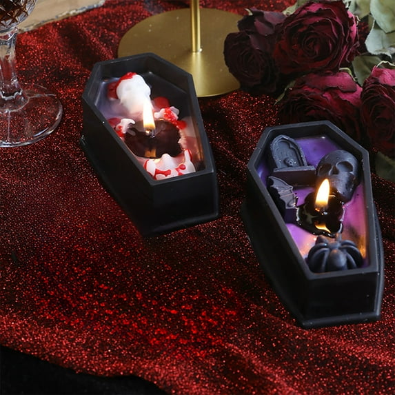 Vggrvlo Halloween Candles Purple Halloween Coffin Scented Candles Halloween Skull Bats Spider Decorations Perfect Halloween Gifts for B-oys G-rils C-hildern