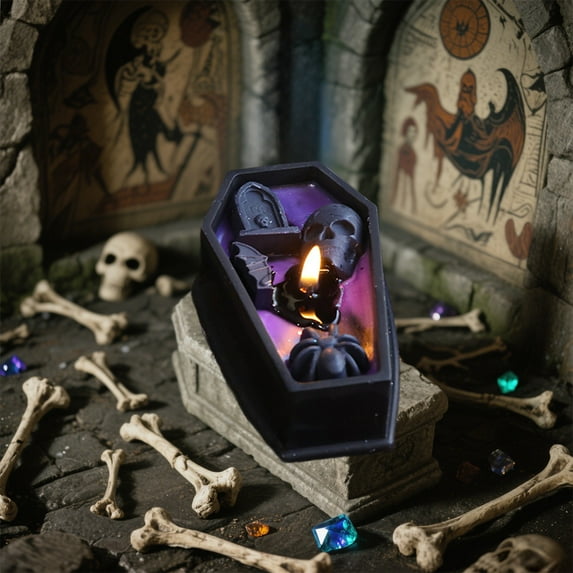 Vggrvlo Halloween Candles Purple Halloween Coffin Scented Candles Halloween Skull Bats Spider Decorations for Table Home Room Mantel Office Kitchen