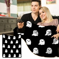 Vggrvlo Halloween Savings Halloween Throw Blanket Spooky Ghost Flannel Blanket Soft Plush Throw Embroidered for Couch, Bed