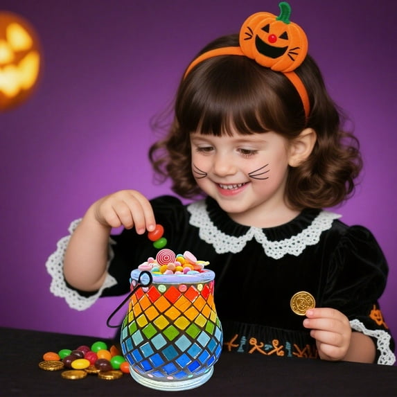 Vggrvlo Plastic Halloween Candy Bowl DIY Candy Bowl Set with Mosaic Halloween Candy Storage Perfect Halloween Decorations Indoor for Home Fall Thanksgiving Halloween Party Centerpieces Decor