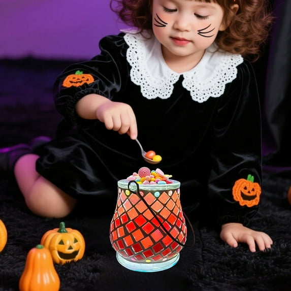 Vggrvlo Plastic Halloween Candy Bowl DIY Candy Bowl Set with Mosaic Plastic Candy Dish Jar Perfect Halloween Decorations Indoor for Halloween Holiday Party Tiered Tray Decorations