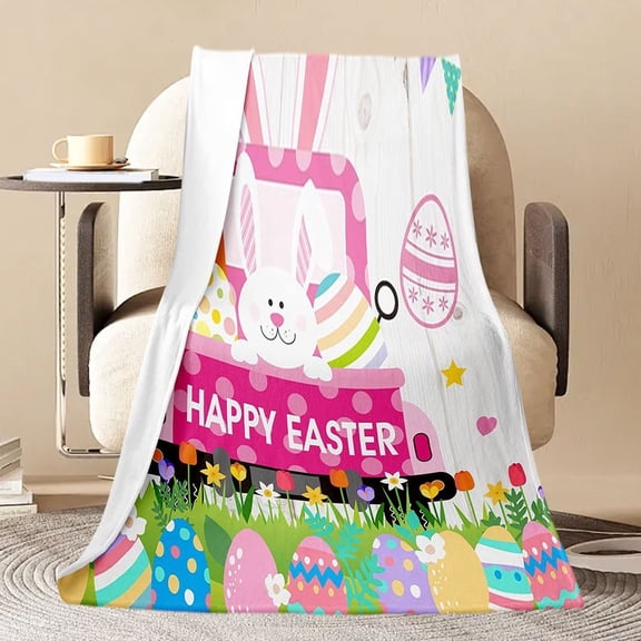 Vggrvlo Plush Easter Blanket Bunny Easter Eggs Easter Throw Blanket for Couch Warm Cozy Blankets for Sofa Couch Bed Home Easter Day Decor 28"x40"