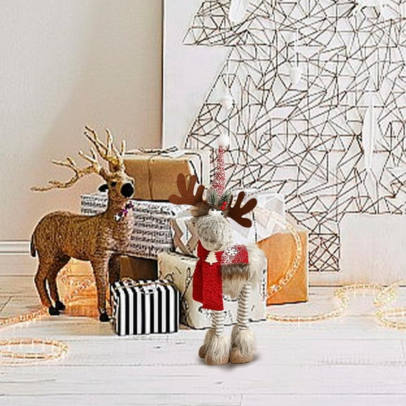 Vggrvlo Reindeer Plush Tree Topper Adorable Plush Christmas Gifts Moose Xmas Decorative Hanging Ornaments for Home Tiered Tray Tabletop