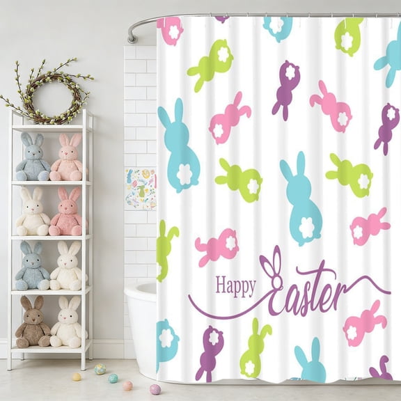 Vggrvlo Spring Shower Curtains for Bathroom Easter Bathroom Decor Waterproof Fabric Easter Shower Curtain with 12 Hooks