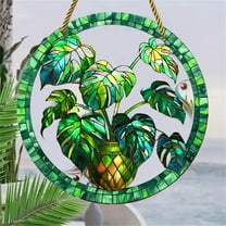 Vggrvlo Stained Glass Window Hanging Green Plant Monsterat Suncatcher for Birthday, Women, Men, Wife, Aunt, and Mom for Christmas Tree Decoration, Birthday Gift for Mom