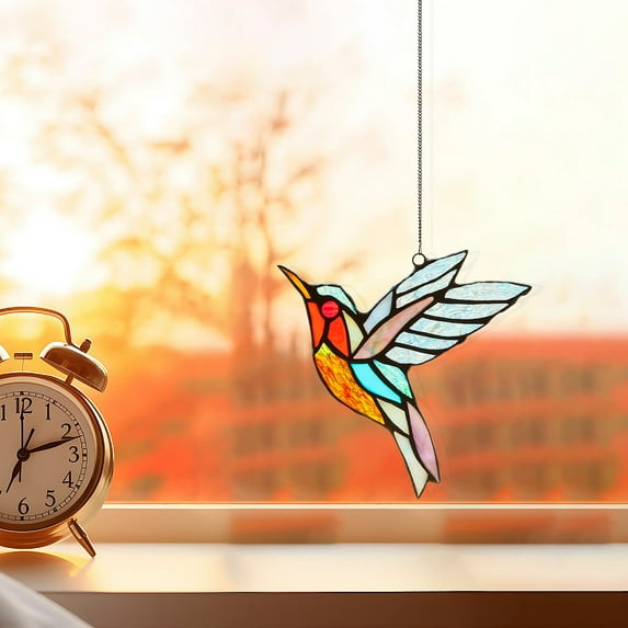 Vggrvlo Stained Glass Window Hanging Hummingbird Decor Suncatcher for Birthday, Women, Men, Wife, Aunt, and Mom for Christmas Tree Decoration, Birthday Gift for Mom