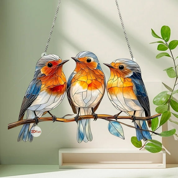 Vggrvlo Stained Glass Window Hanging Hummingbird Decor Suncatcher for Window Doors Home Decoration Gift for Women Light Catcher Sun Room Decor Village Style