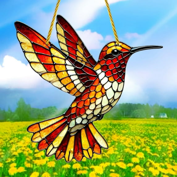 Vggrvlo Stained Glass Window Hanging Hummingbird Ornament Suncatcher for Women, Mom, Grandma Gift for Women Light Catcher Sun Room Decor Village Style