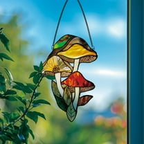 Vggrvlo Stained Glass Window Hanging Mushroom Effect Suncatcher for Windows Panels for Christmas Tree Decoration, Birthday Gift for Mom