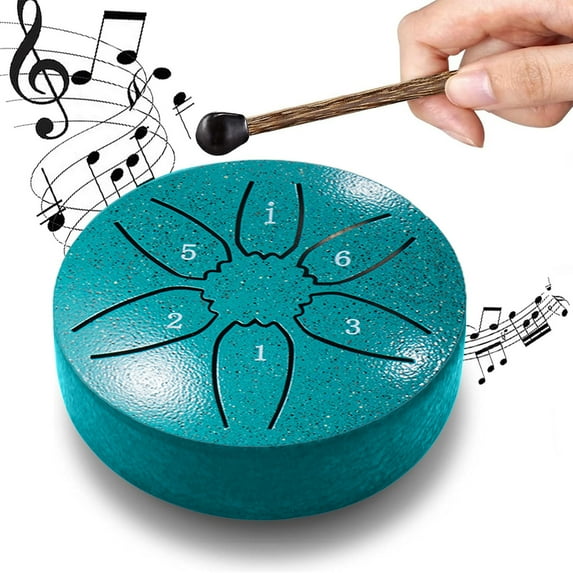 Vggrvlo Steel Tongue Drum Ki+ds Instrument Musical Metal Tank Drums Set 6 Inch 8 Notes C-Key for Meditation Yoga Education Percussion (Green)