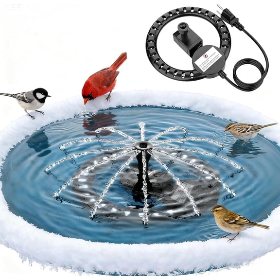Vggrvlo Upgrade Bird Bath Heater De-icer with Fountain Water Pump 200W Heated Thermostatically Controlled Upgrade 3ft Chew-Proof Cord for Garden Patio Backyard Birdbath Farm