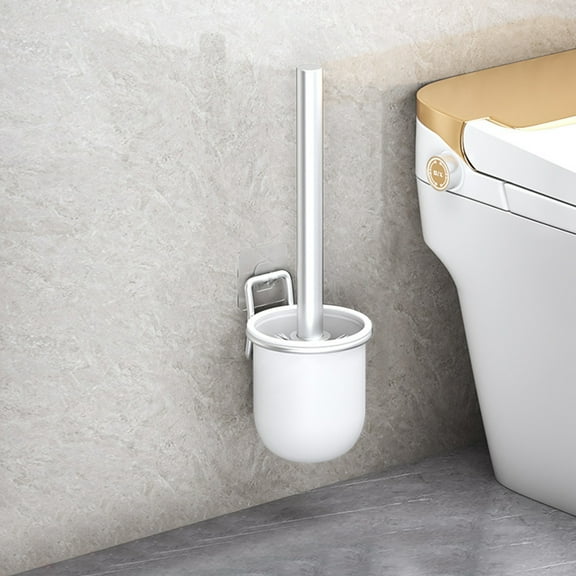 Vggrvlo White Toilet Brush and Holder Set Bathroom Deep Cleaning Toilet Cleaner Scrubber for Deep Cleaning Under Rim Space Saving for Storage Hidden Rv Toilet Decorative Accessories with Caddy