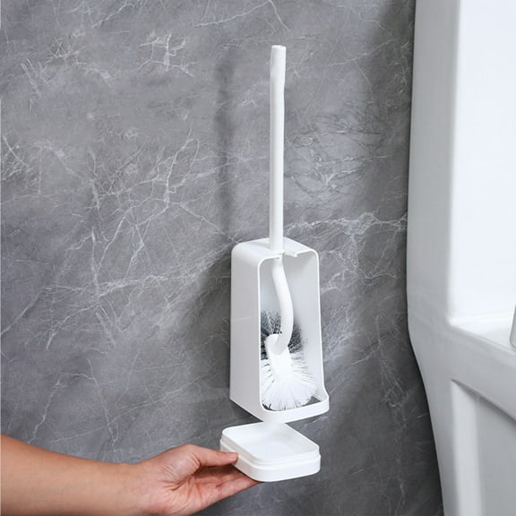 Vggrvlo White Toilet Brush and Holder Set Compact Toilet Brush & Holder Long Handle Household Cleaning Brushes Space Saving for Storage Easy Handy CompactToilet BowlCleaner Brush for Bathroom