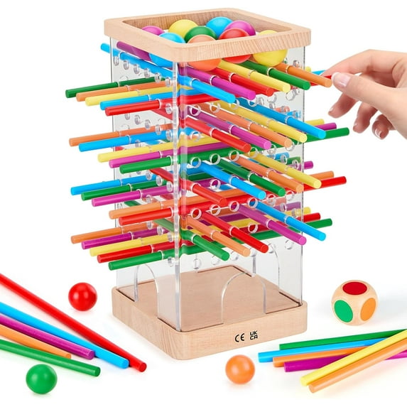 Vggrvlo Wooden Stick Game 42 Colorful Sticks Dice Games for Ki-ds 3-6 Years Kerplunk Games for Ki-ds Ages 4-8