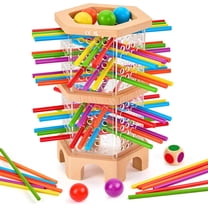 Vggrvlo Wooden Stick Game 48 Colorful Sticks Dice Game for Ki-ds 3-6 Years Kerplunk Games for Ki-ds Ages 4-8