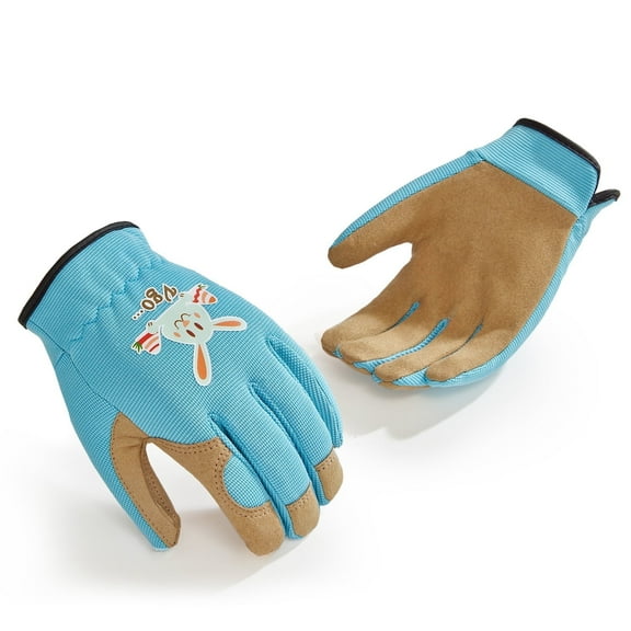 Vgo... 1 Pair Age 6-7  Kids Gardening Gloves with Cute Animal Prints |Breathable & Machine Washable Outdoor Gloves |Abrasive for Cycling, Camping(KID-SL7362,Blue)